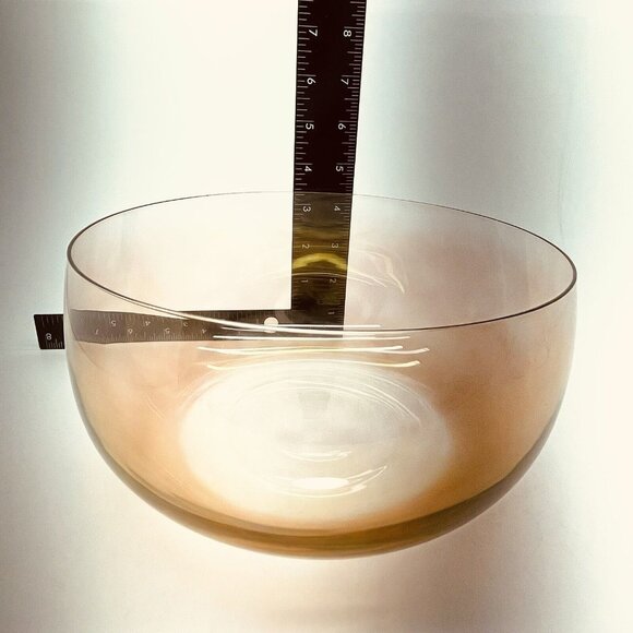 Large Vintage Handmade Serving Bowl Pink Glass Round Bohemia Crystal Czechia - Picture 6 of 11